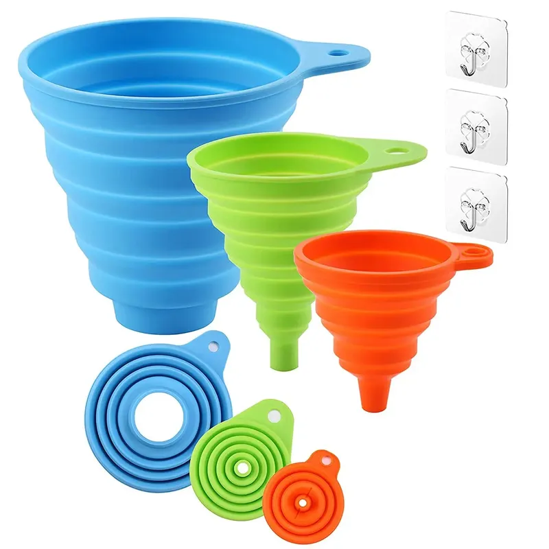 3 PC Silicone Collapsible Foldable Funnel Household Kitchen Cooking Tools Portable Wine Mini Portable Oil Pot Funnel — image 7