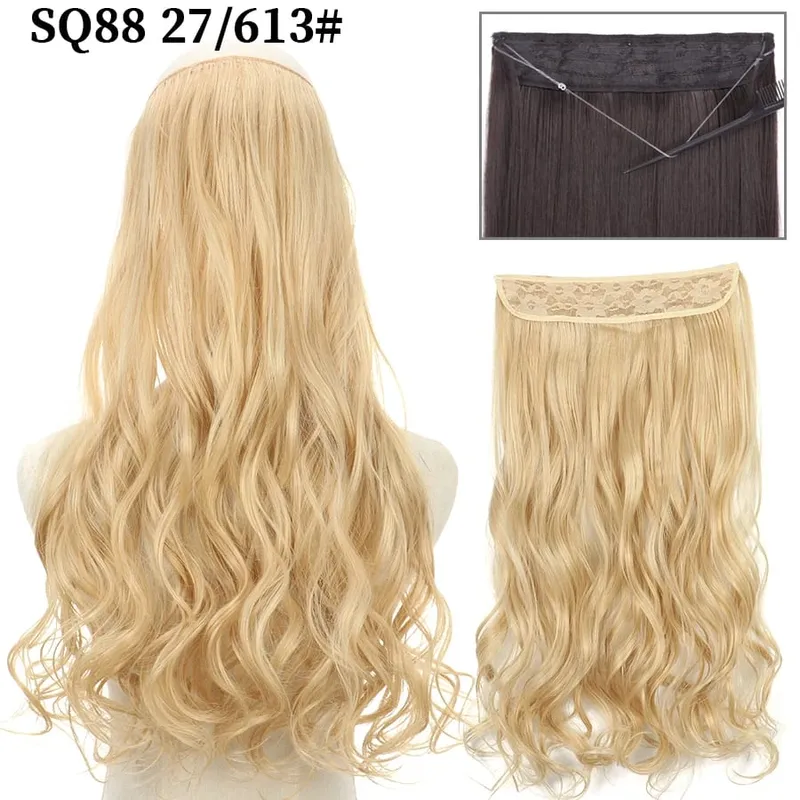 Synthetic Invisible Wire No Clip Wave Hair Extensions Long Hairpiece Black Brown Blonde For Women Fake Hair Piece — image 23