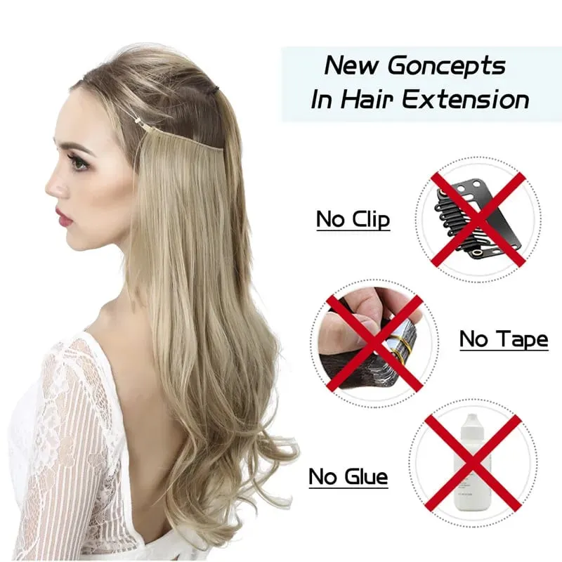 Synthetic Hair Extensions No Clips Fake Ombre Pink Blonde Brown Black Natural Wavy False Hair Piece For Woman — image 4