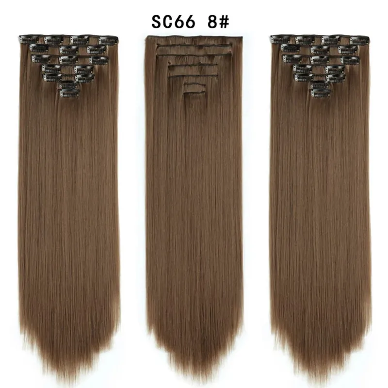 24Inch Synthetic Long Straight Hair Extensions 7pcs/Set 16 Clips in High Tempreture Fiber Synthetic Red Black Brown Hair Piece — image 66