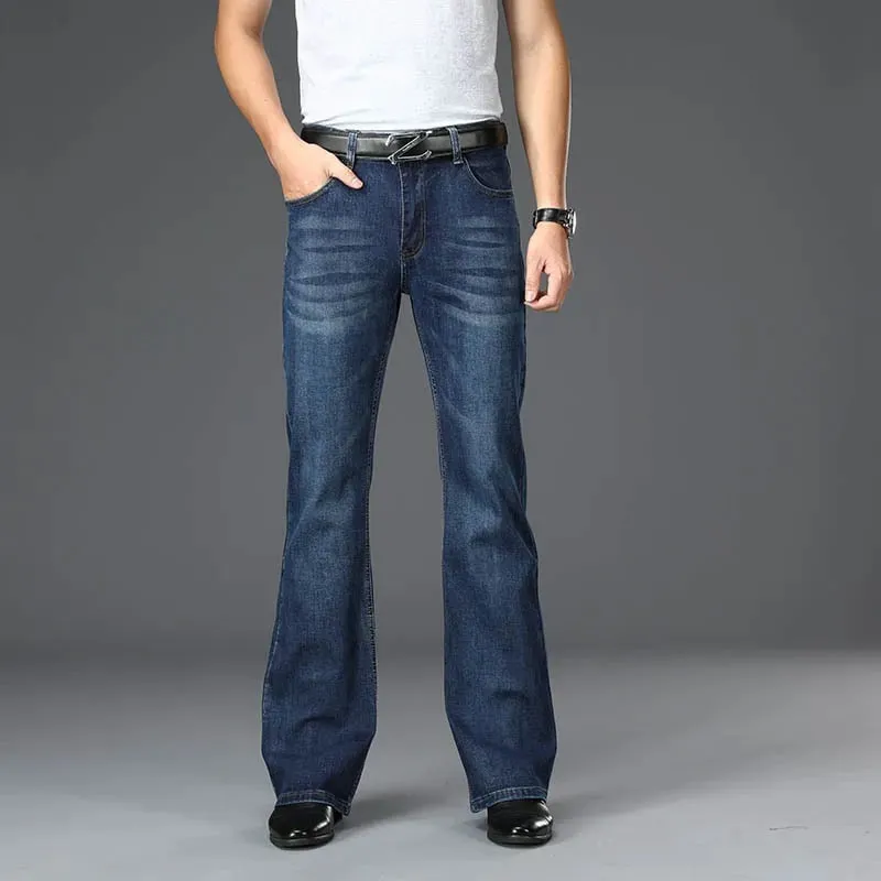 Jeans Men Mens Flared Jeans Boot Cut Leg Flared Male Designer Classic Denim Jeans High Waist Stretch Loose Flared Blue Jeans — image 2