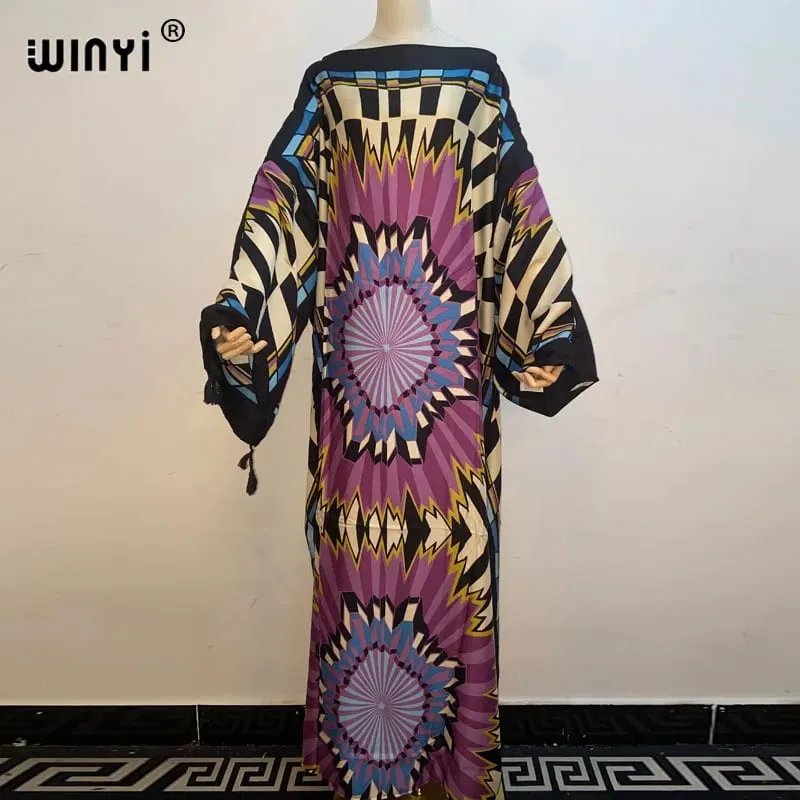 Cotton Robe Femme Hiver Платье Elegant Long Sleeve Мусульманские Комплекты Splicing Stripe Print Female Dresses Vestdios Abaya — image 8