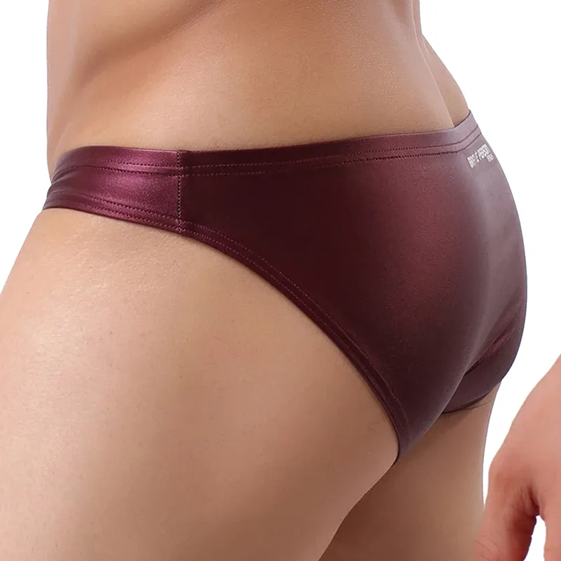 Male's Briefs Faux Leather Jockstrap Stretch Briefs Pouch Panties Underwear Low Waist Soft Male Underpants — image 8