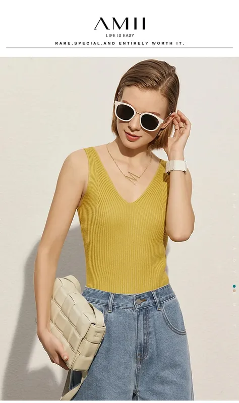 Amii Minimalism Summer New Women's Camisole Tops Office Lady Solid V-neck Sexy Slim Vest Girls Tank Streetwear Tops 12321058 — image 8