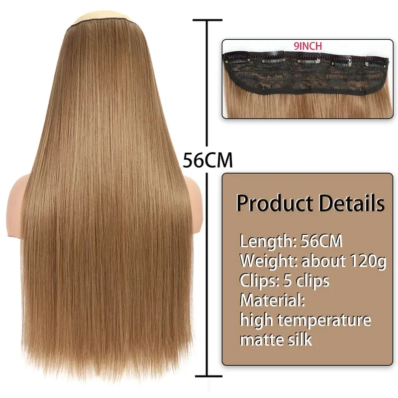 Synthetic Long Straight Clip In One Piece Hair Extension 5 Clips False Blonde Hair Brown Black Heat Resistant Fake Hair — image 5
