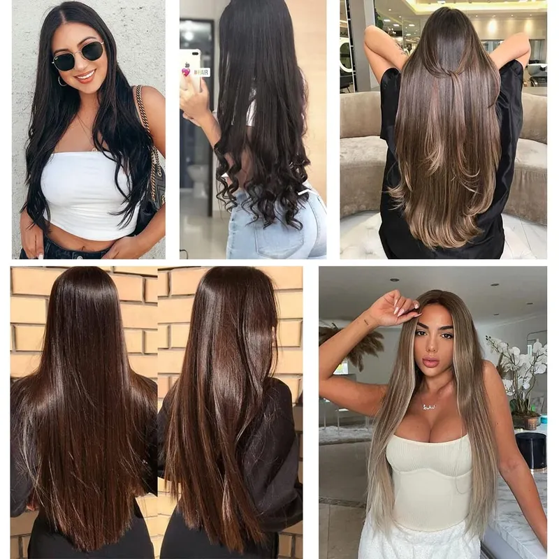 32inch Synthetic Hair Extensions One Piece 5 Clips Long Straight High Temperature Fiber Black Brown Hairpiece — image 8