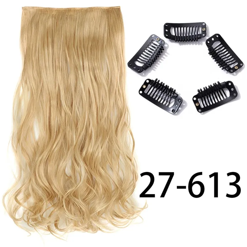 Synthetic Long Straight Clip In One Piece Hair Extension 5 Clips False Blonde Hair Brown Black Heat Resistant Fake Hair — image 36