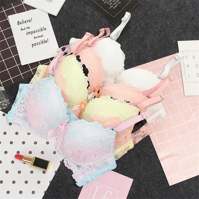 New Style Lace AB Cup Bra Sets Thin Bra And Panties Flower High Quality Push Up Underwear Suit Plus Size Lingerie Set — image 4