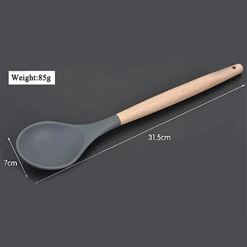 Silicone World Cooking Kitchenware Tool Silicone Utensils With Wooden Multifunction Handle Non-Stick Spatula Spoon Brush — image 13