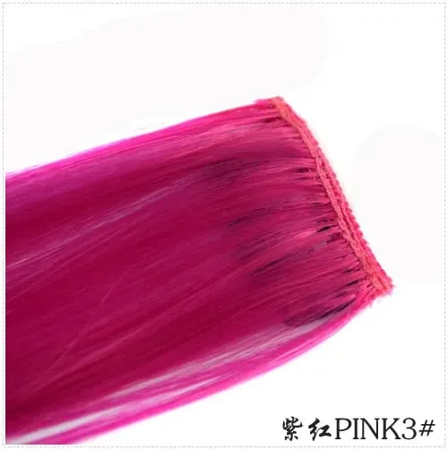 Long Straight Color Hair Piece Hair Extensions Clip In Highlight Rainbow Hair Streak Pink Synthetic Hair Strands on Clips