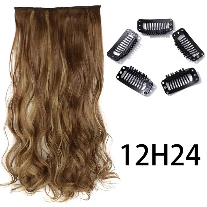 Synthetic Long Straight Clip In One Piece Hair Extension 5 Clips False Blonde Hair Brown Black Heat Resistant Fake Hair — image 30