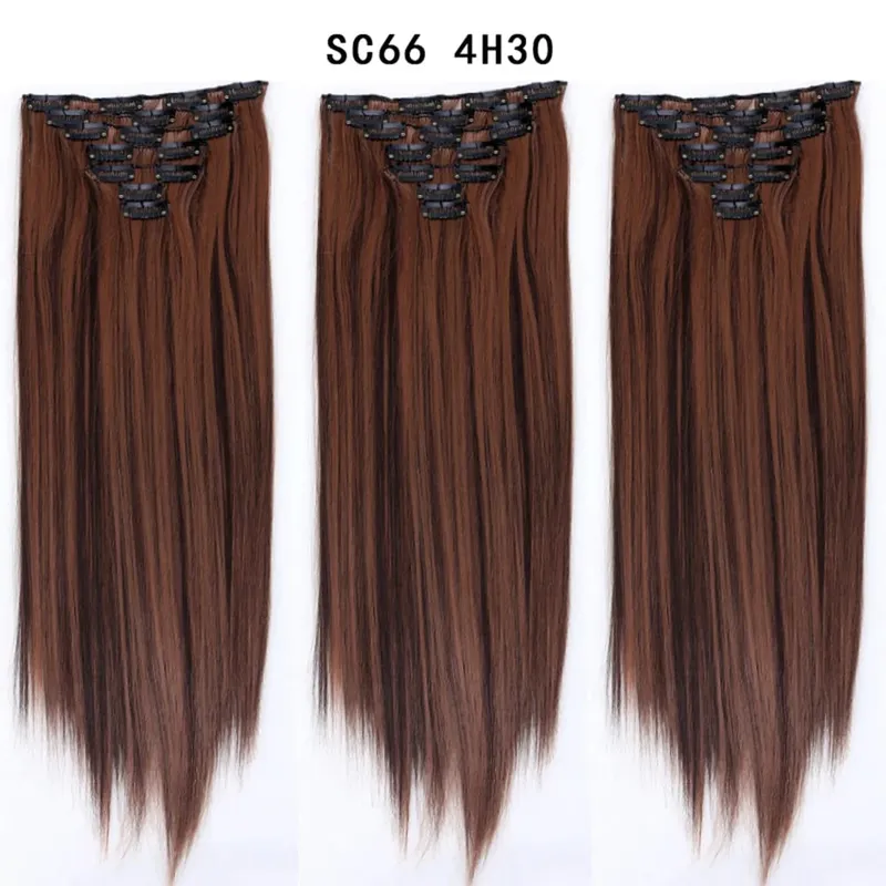 22palcové syntetické dlouhé rovné prodlužování vlasů s klipsem 16 klipů pro ženy falešné falešné vlasy ombre černá blond styling vlasů — image 58