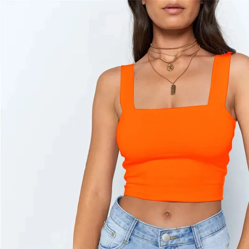 Square Neck Sleeveless Summer Crop Top White Women Black Casual Basic T Shirt Off Shoulder Cami Sexy Backless Tank Top — image 1