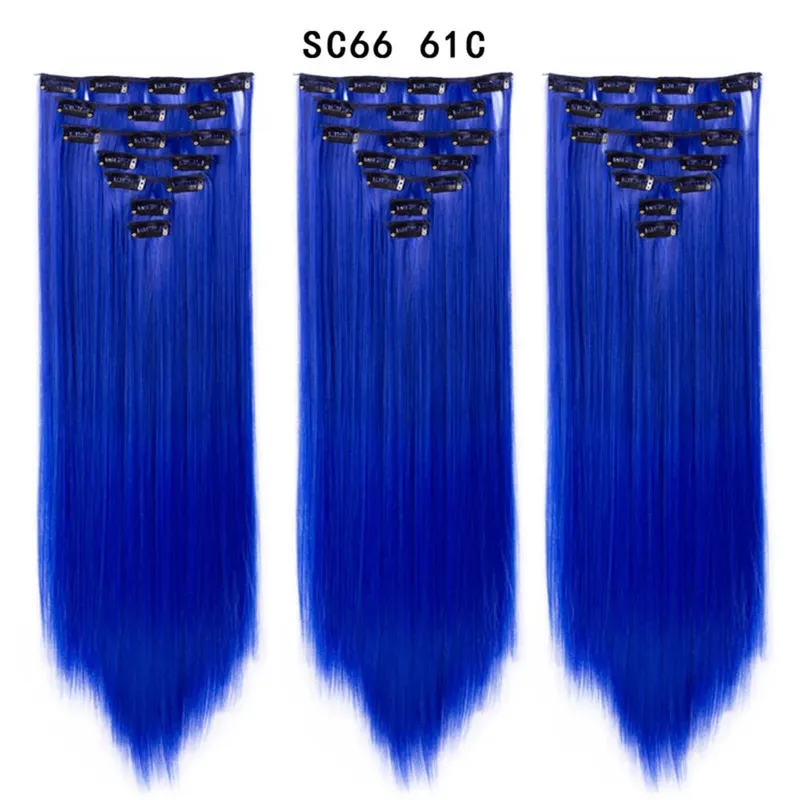 24Inch Synthetic Long Straight Hair Extensions 7pcs/Set 16 Clips in High Tempreture Fiber Synthetic Red Black Brown Hair Piece — image 76