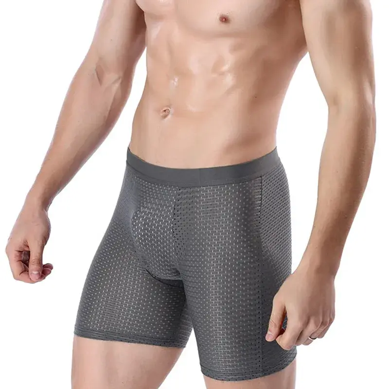 Boxers Briefs Man Ice Silk Shorts Underpants Male Large Size Men's Mesh Panties Breathable Long Boxer For Men Underwear
