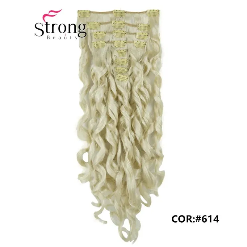 StrongBeauty 20" Wavy Full Head Synthetic Heat Resistance Hair Extensions Clip on in Hairpieces 8pcs 260g