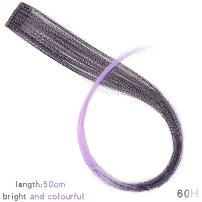 22 Inch Synthetic Colored Highlight Hair Extensions Rainbow Long Straight Hairpieces for Women Kids Girls Purple Pink Blue