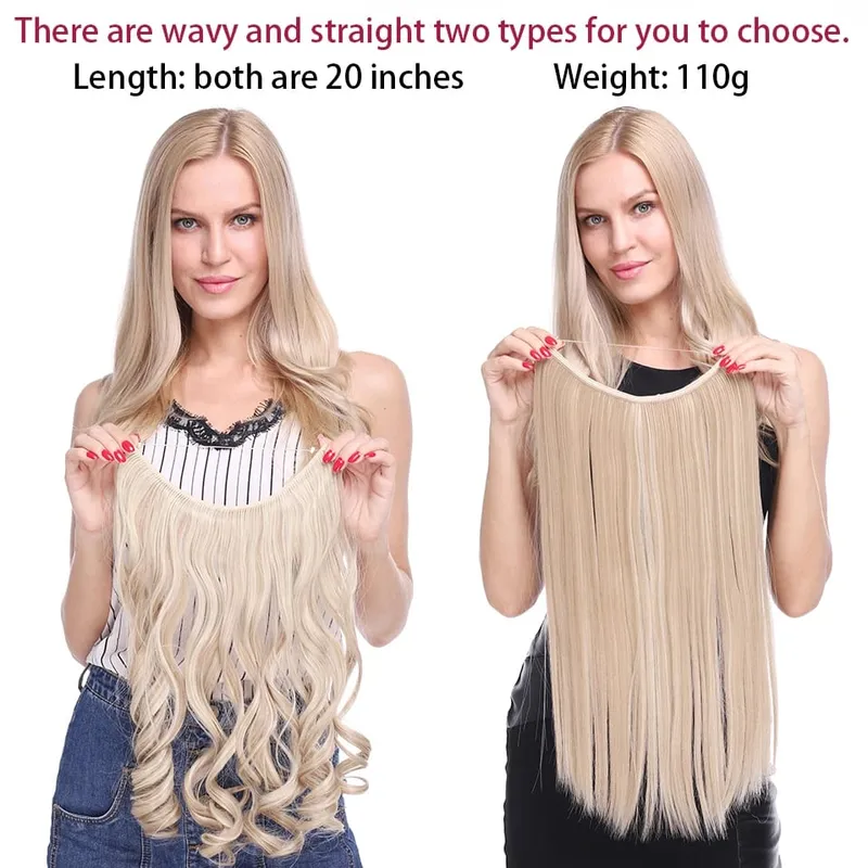 Synthetic Invisible Wire No Clips In Hair Extensions Secret Fish Line Hairpieces Hair Extensions For Women Daily — image 3