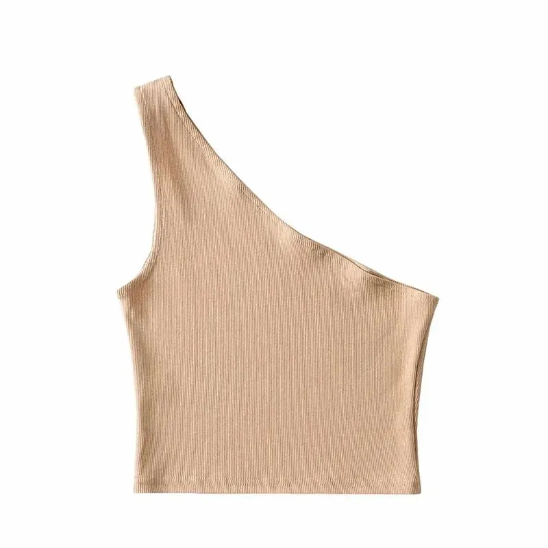 One Shoulder Cropped Tanks Top Women Summer Sleeveless Tanks Camis Sexy Oblique Collar Elastic Corset Slim Crop Tops Tube Lady — image 13