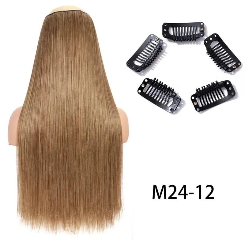 Synthetic Long Straight Clip In One Piece Hair Extension 5 Clips False Blonde Hair Brown Black Heat Resistant Fake Hair — image 26