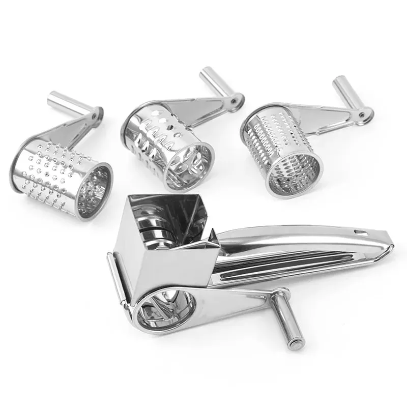 304 Stainless Steel Cheese Grater with 3 cutters Household Kitchen Hand Rotation Creative for cheese nut baking tools — image 4