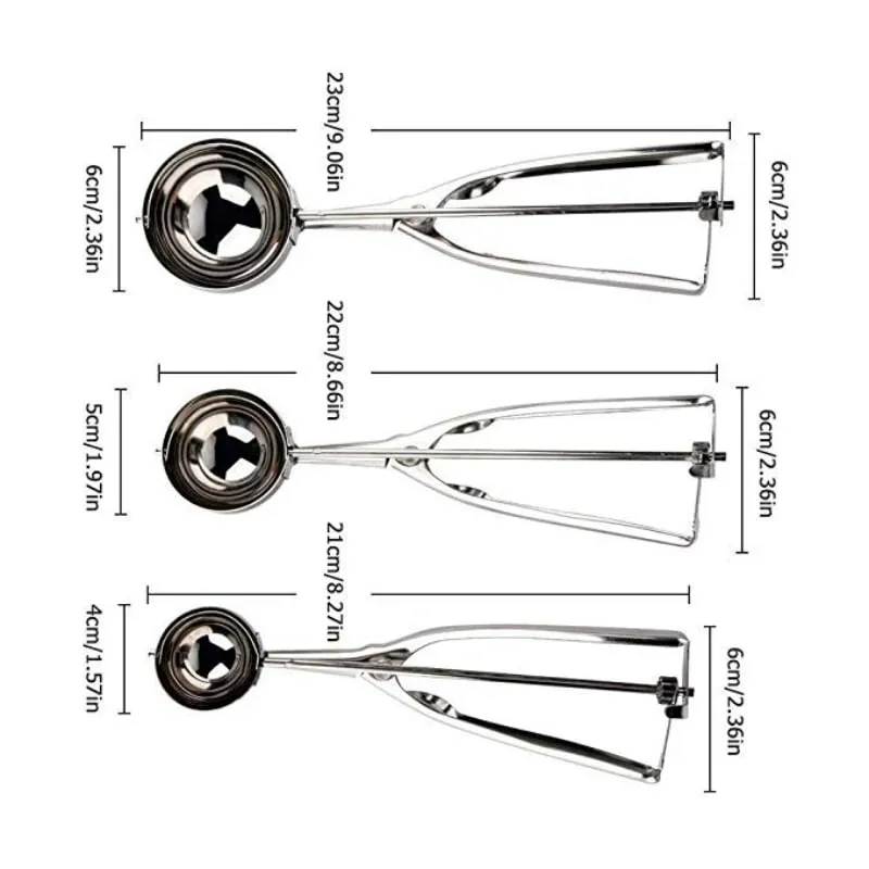 Ice Cream Spoon Kitchen Tools 3 Size Stainless Steel Spring Handle Mash Potato Watermelon Ball Scoop Home Kitchen Accessories — image 3