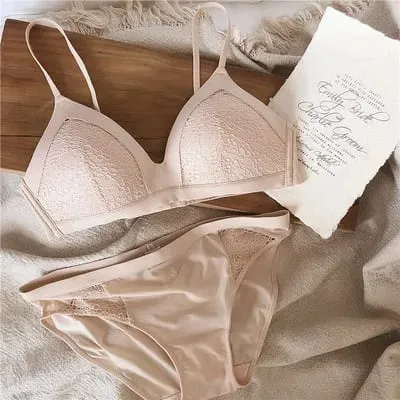 Sexet trådløs tynd bomuldsskål BH-sæt blonde mode BH og trusser sæt Undertøj uden sten Lingeri Dame bralette Briefs — image 4