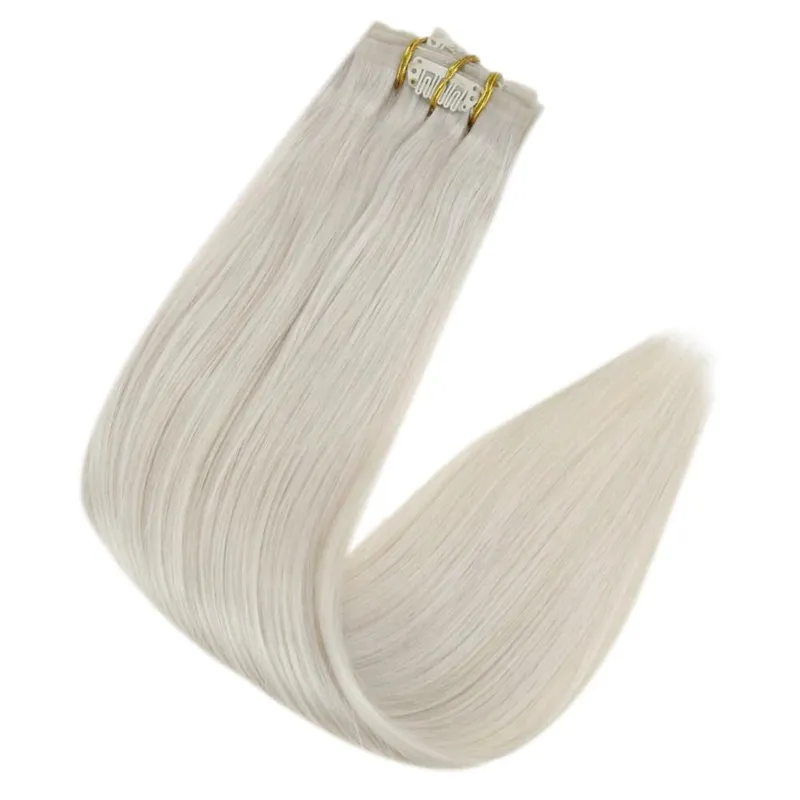 Full Shine Seamless Invisible Clip In Extensions Human Hair 8 Pcs 120g Remy Balayage Blonde Color