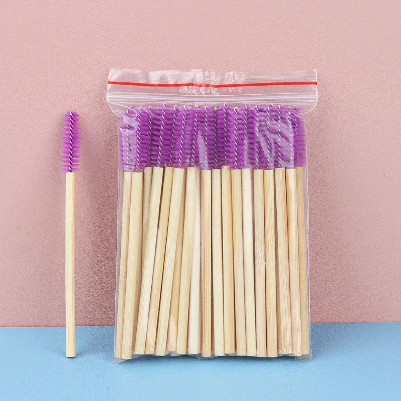 50 Pcs Bamboo Handle Eyelash Brushes Disposable Eyebrow Brush eyelash Extension Mascara Wands Applicator women Makeup Tools