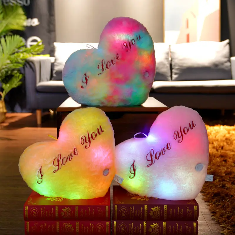 1pc 35CM Glowing Heart Shaped Plush Pillow Stuffed Decorate I LOVE U Colorful Luminous Toy Kids Companion Present Lovers Gift — image 1