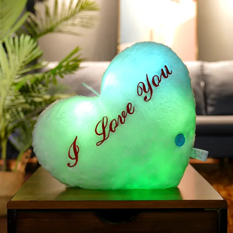 1pc 35CM Glowing Heart Shaped Plush Pillow Stuffed Decorate I LOVE U Colorful Luminous Toy Kids Companion Present Lovers Gift