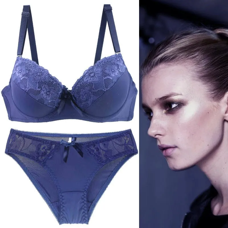 2021 New Women Push Up Bra Sets Intimates Lace Thongs Underwear Solid Bow 70-105 BCDE Cup Female Plus Size Lingerie — image 6