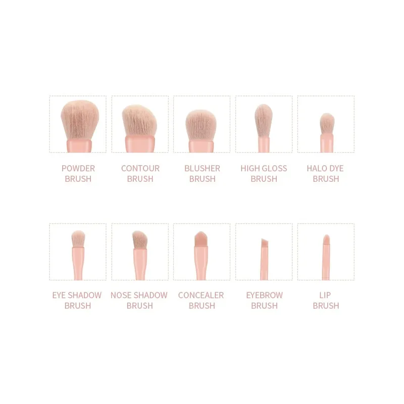 Makeup brushes set 10pcs Orange/Pink/Blue/Green Eyeshadow Eyeliner Make up brush Natural hair Foundation Powder Blusher