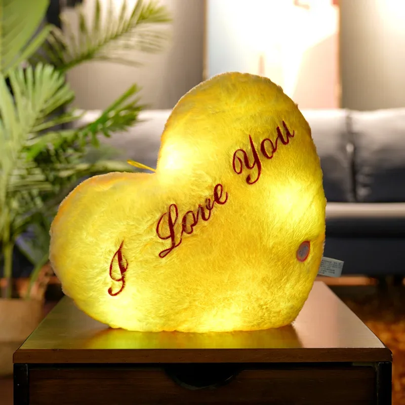 1pc 35CM Glowing Heart Shaped Plush Pillow Stuffed Decorate I LOVE U Colorful Luminous Toy Kids Companion Present Lovers Gift — image 9