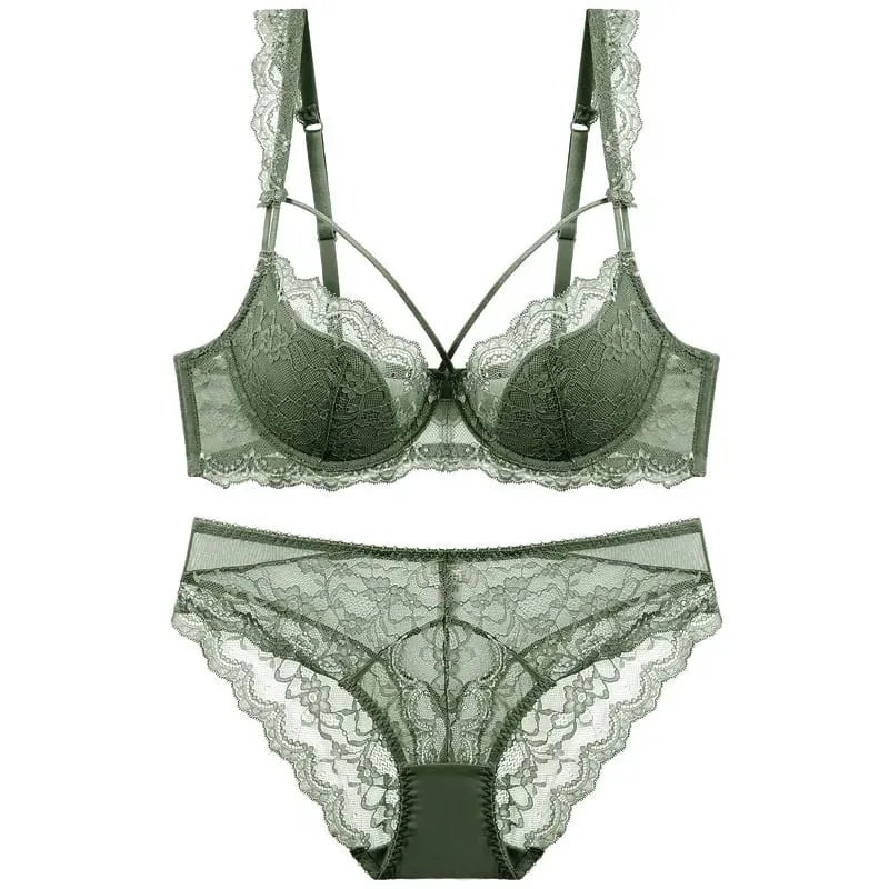Thin Lined Plus Size Lace Bra and Panties Set Underwear with Bandage Women Push Up Lingerie A B C D E Cup 95C 95D — image 2