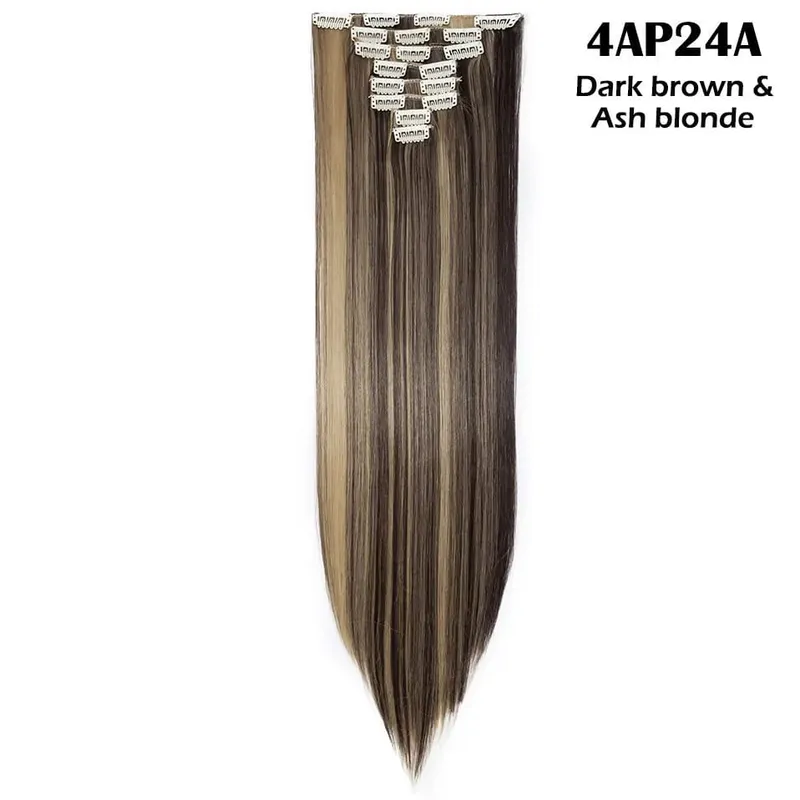 S-noilite Synthetic Pcs/set Long Straight Clip In On Hair Extensions Black Brown Red Pink Purple Fake Hairpieces For Women