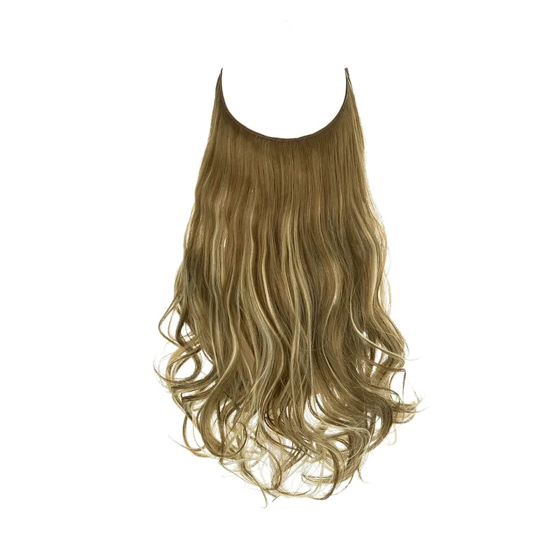 Synthetic No Clip Wave Hair Extensions Ombre Natural Blonde One Piece False Hairpiece Fish Line Fake Hair Piece