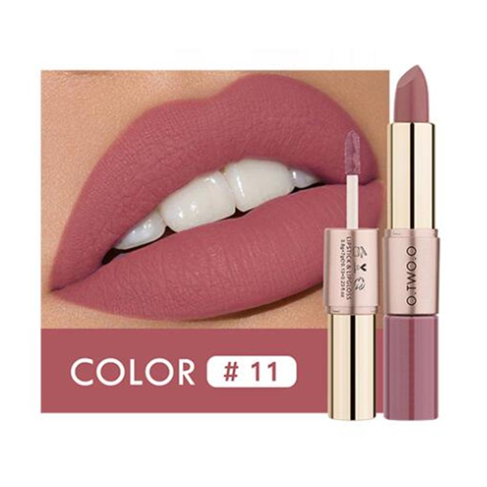 O.TWO.O 2 en 1 Lápiz labial Mate Brillo de labios Cosméticos Pintalabios impermeables Batom Mate Labios Maquillaje Colorete 12 colores Lápiz labial — image 17