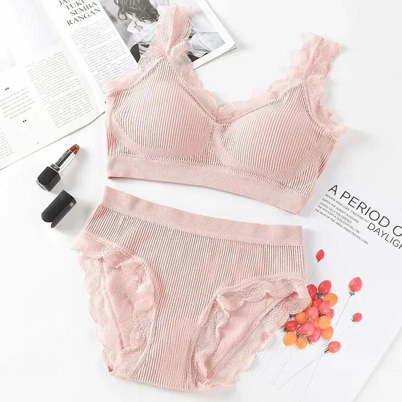 Newest Sexy Lace Underwear Set Padded Bra Set Without Steel Ring Solid Women's Underwear Brassiere Comfortable Fitness Crop Top — image 11