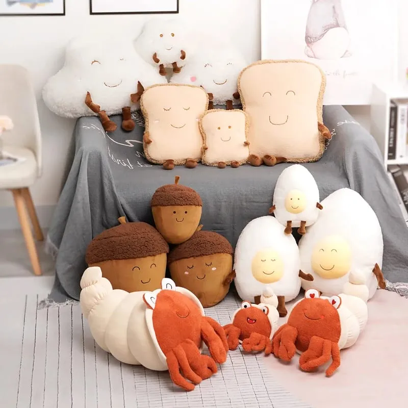 Cute Cloud Plush Pillow Stuffed Soft Creative Family Bread Poached Egg Chestnut Hermit Crab Toy Car Pillow Home Decor Kids Toys