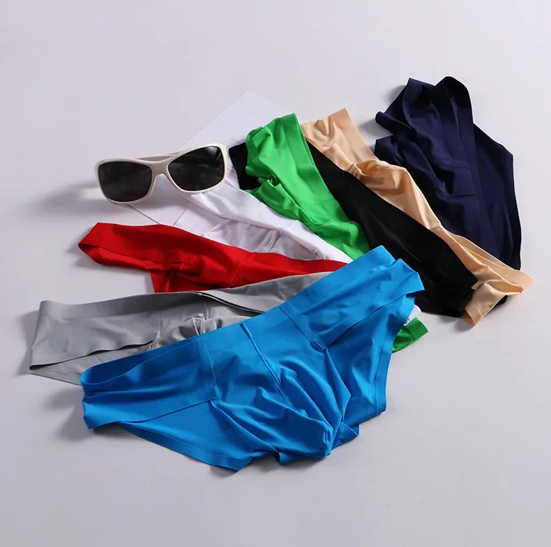 New Mens Elastic Seamless Briefs Shorts Underwear Ultra-Thin Breathable Briefs Cueca Ice Silk Seamless Low Waist Soft Underpants — image 7
