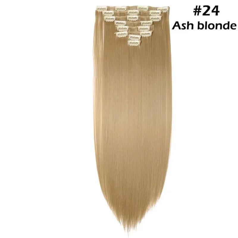 S-noilite Synthetic 8Pcs/SET 24inch Clip In One Piece Hair Extension Long Straight Wavy 53Color Black Blonde Clip Hairpiece