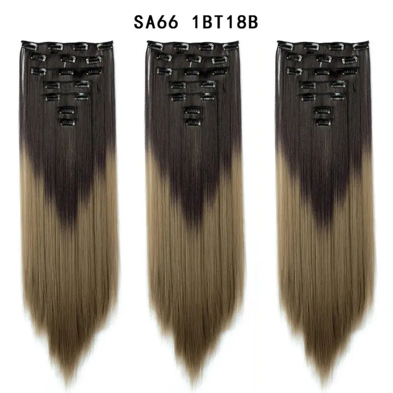 24Inch Synthetic Long Straight Hair Extensions 7pcs/Set 16 Clips in High Tempreture Fiber Synthetic Red Black Brown Hair Piece — image 23