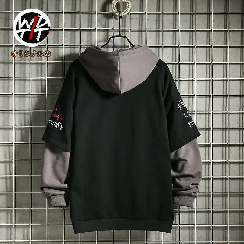 Spring /Autumn Men's Sweater Retro Mock Two-Piece Hooded Korean Hip Hop Print Sweatshirt Loose Hoodie Male Fleece Padded Jacket — image 4