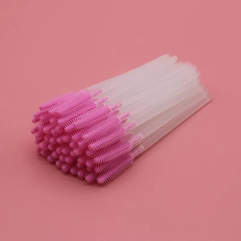 Hot 50 Pcs Disposable Silicone Eyelashes Brushes Transparent Rod Mascara Stick Eye Lash Brush Eyelash Extension Makeup Tools