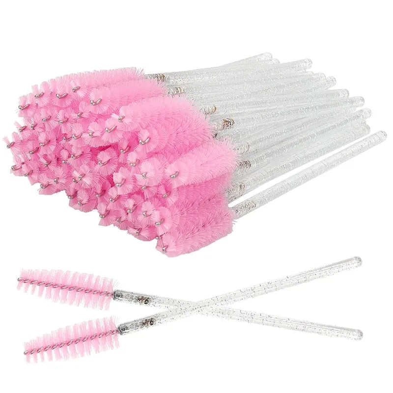 50 Pcs Cosmetic Eyelash Brush Eye Lash Makeup Brushes Disposable White Crystal Mascara Wands Brush Eyelash Extension Tools