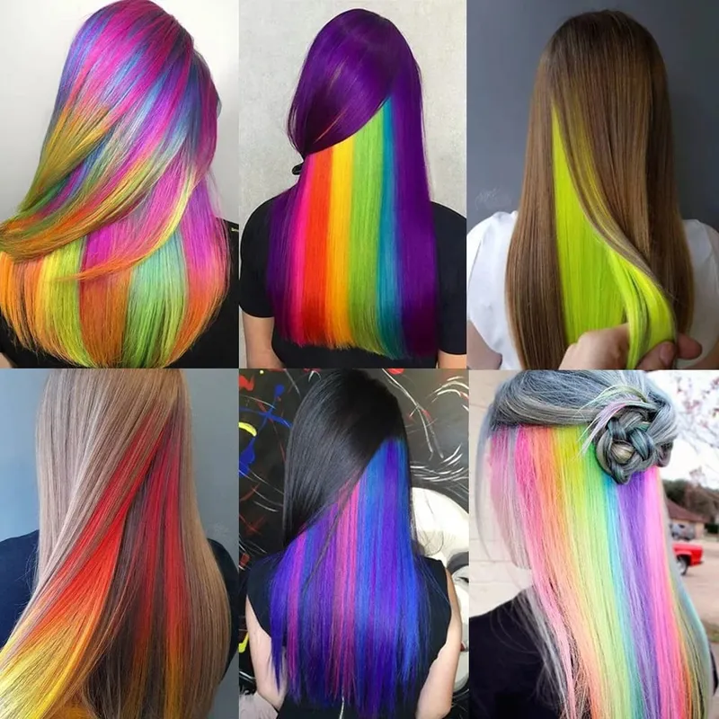 Synthetic Long Straight Women High Temperature One Clip In Hair Extension Hairpiece Purple Pink Red Blue Rose Colorful Hair — image 6