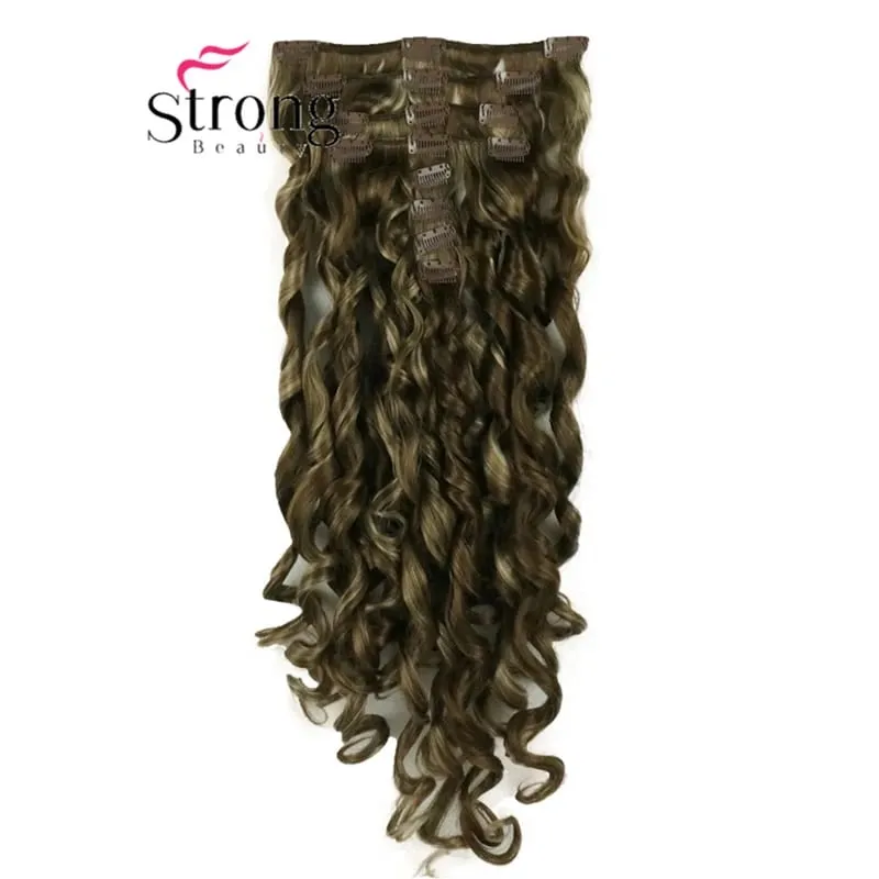 StrongBeauty 20" Wavy Full Head Synthetic Heat Resistance Hair Extensions Clip on in Hairpieces 8pcs 260g