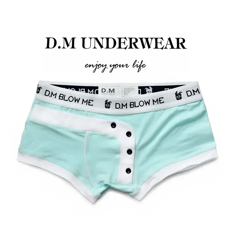 Men's Pink Underwear Low Waist Sexy Men's Button Boxers Solid Color Matching Personality Sports Cotton Boyshort — image 6