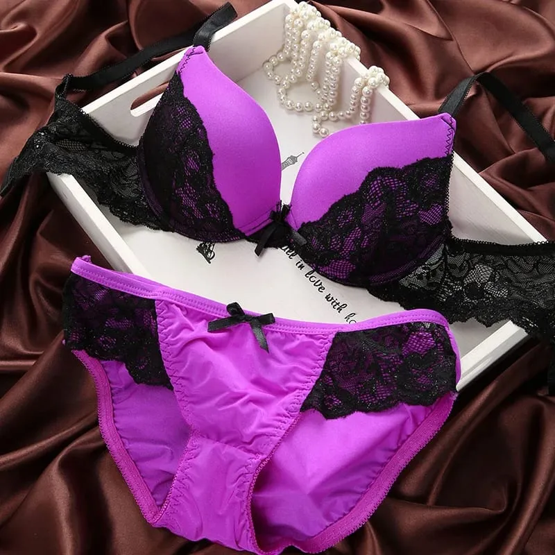Undertøj Mærke Undertøj Kvinder BH'er B C skål Lingeri sæt med trusse Sexet Lingeri Blonde Broderi BH sæt Bowknot BH'er